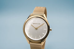 BERING Ultra Slim 31mm Polished Gold Case Gold Mesh Strap Women's Watch 17031-334