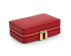 WOLF Palermo Red Leather Zip Compact Jewelry Case 213672