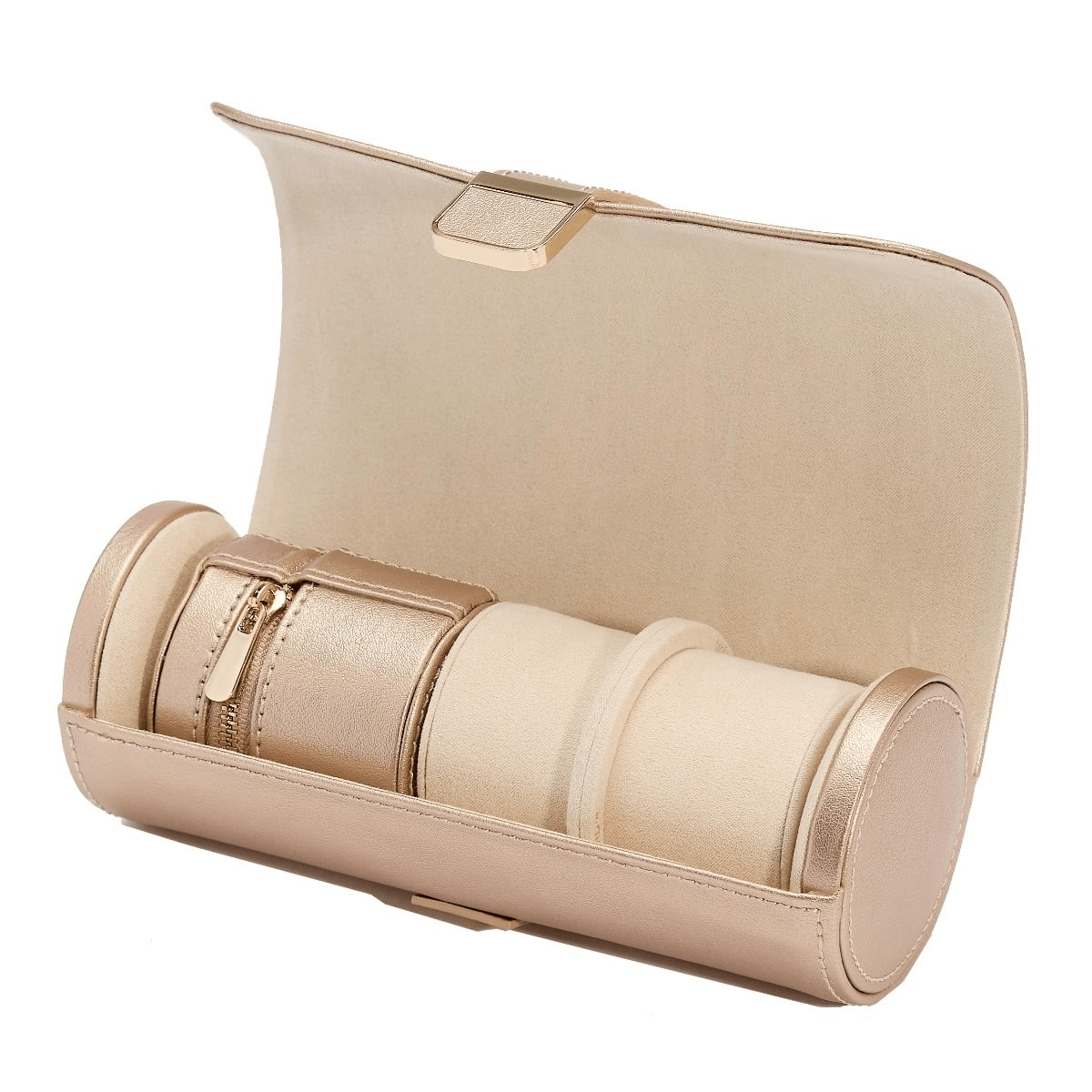 WOLF Palermo Rose Gold Double Watch Roll With Jewelry Pouch 213916