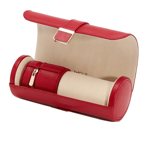 WOLF Palermo Red Double Watch Roll With Jewelry Pouch 213972