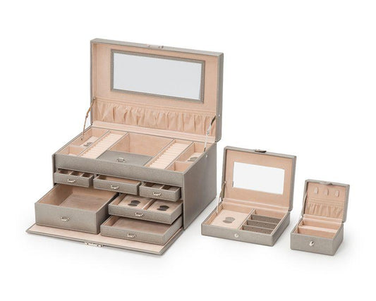 WOLF Heritage Pewter Saffiano Extra Large XL Jewelry Box 280234