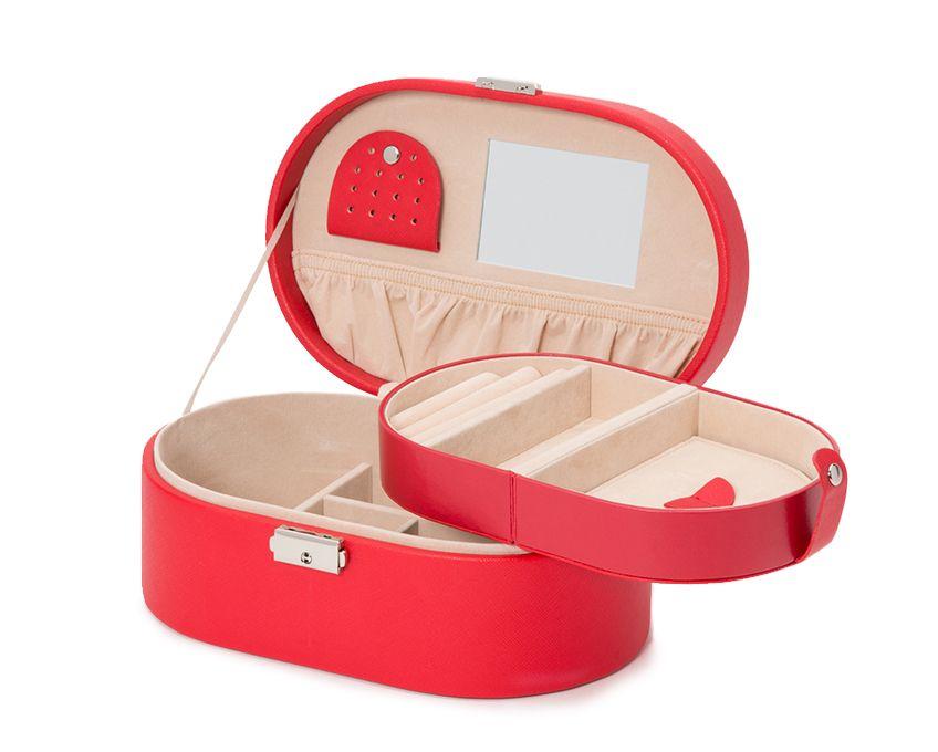 WOLF Heritage Oval Red Saffiano Jewelry Box 280514