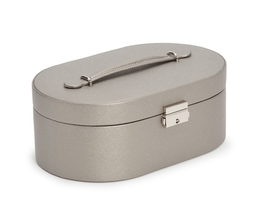 WOLF Heritage Oval Pewter Saffiano Jewelry Box 280534