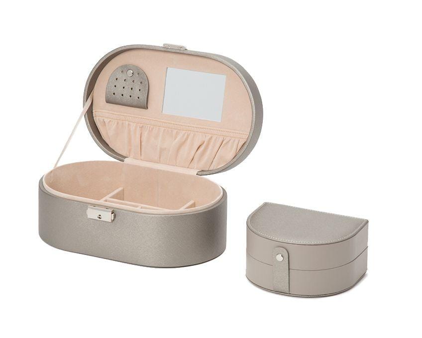 WOLF Heritage Oval Pewter Saffiano Jewelry Box 280534