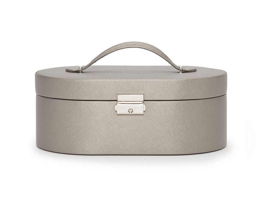 WOLF Heritage Oval Pewter Saffiano Jewelry Box 280534
