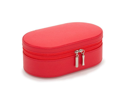 WOLF 280614 Oval Red Saffiano Zip Travel Case With Zip Closure