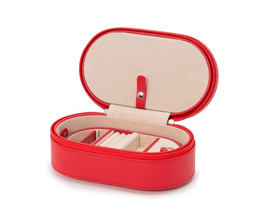 WOLF 280614 Oval Red Saffiano Zip Travel Case With Zip Closure