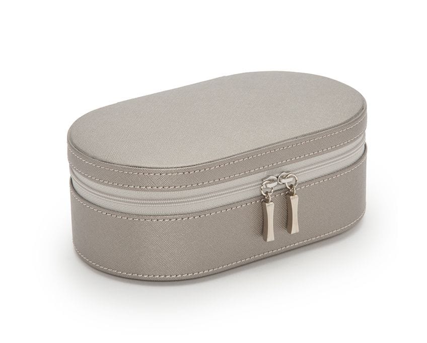 WOLF 280634 Oval Pewter Saffiano Zip Travel Case With Zip Closure