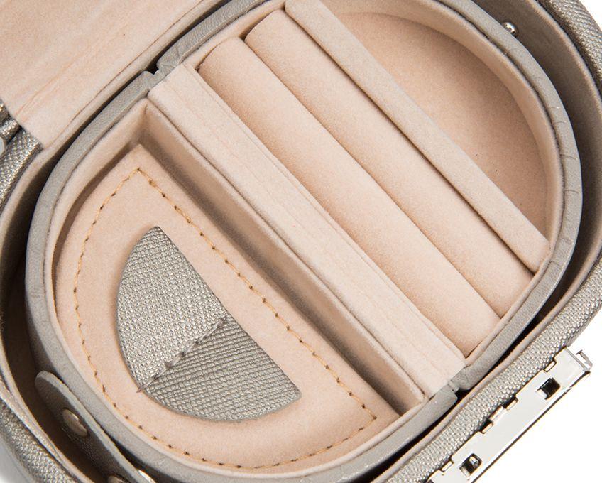 WOLF Heritage Mini Oval Pewter Saffiano Jewelry Box 281434