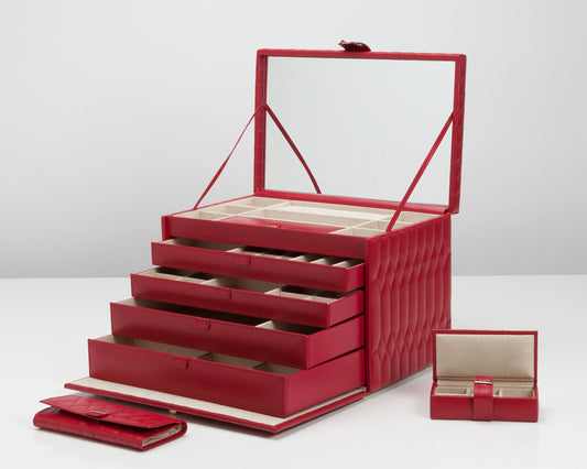 WOLF 329572 Caroline Red Quilted Extra Large Jewelry Case
