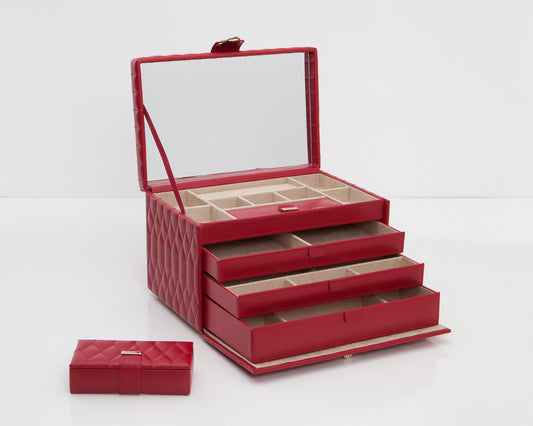 WOLF 329672 Caroline Red Quilted Large Jewelry Case