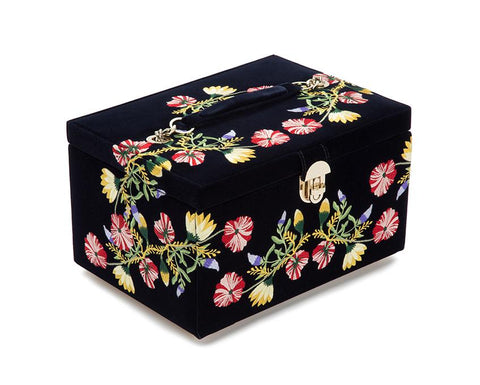 WOLF Zoe Medium Jewelry Case Indigo Velvet Floral Embroidery 393116