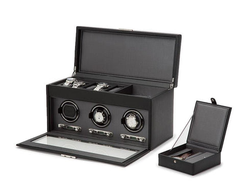 WOLF 456302 Viceroy Triple Watch Winder Black With Storage And Travel Case