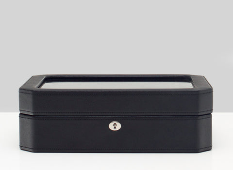 WOLF 4584029 Windsor 10 Piece Watch Box Glass Cover Black Pebble Faux Leather