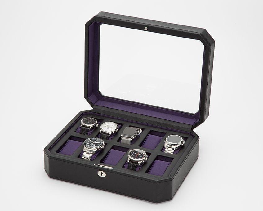 WOLF 458403 Windsor 10 Piece Watch Box Glass Cover Black/Purple