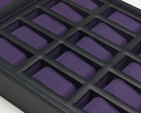 WOLF Windsor 15 Piece Black - Purple Leather Watch Box 458503