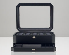 WOLF 4586029 Windsor 10 Piece Watch Box with Drawer Black
