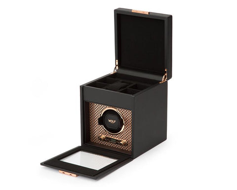 WOLF Axis Copper Metal Plating Single Watch Winder With Storage 469216
