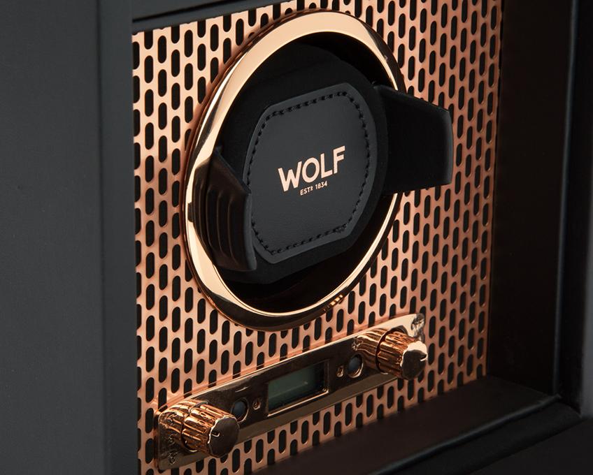 WOLF Axis Copper Metal Plating Single Watch Winder With Storage 469216