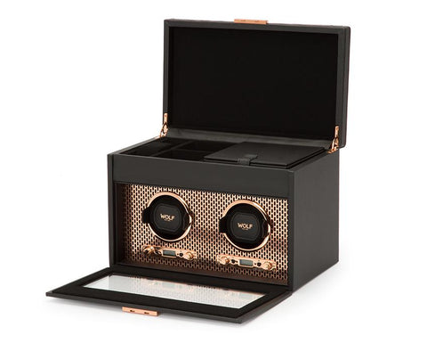 WOLF Axis Copper Metal Plated Double Watch Winder With Storage 469316