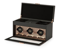 WOLF Axis Copper Metal Plated Triple Watch Winder With Storage 469416