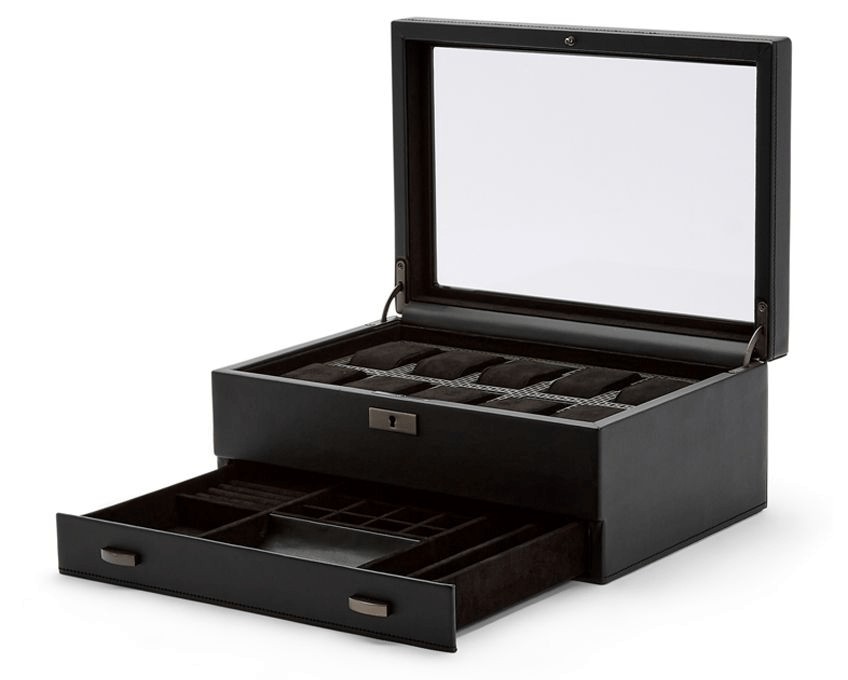 WOLF Axis 10 Piece Powder Coat Watch Box With Drawer 488203