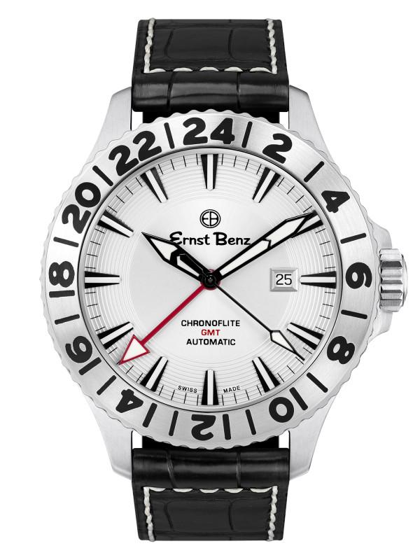 Ernst Benz Chronoflite GMT Automatic ETA Rotating Bezel Silver Dial 47mm Men's Watch GC10522