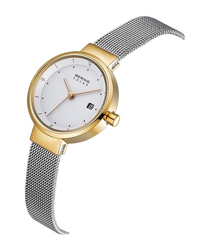 BERING 14426-010 Women's Watch Solar White Dial IP Gold Stainless Steel Case