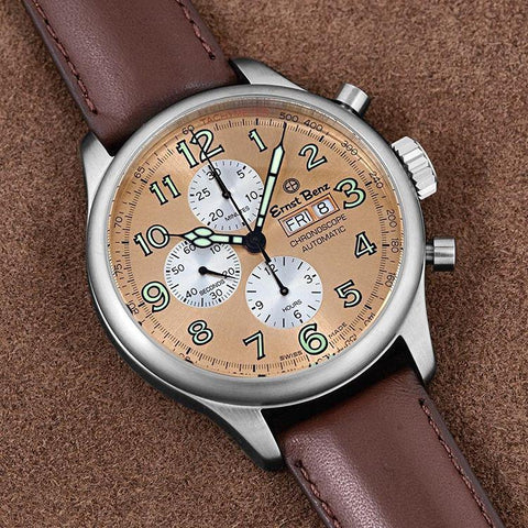 Ernst Benz GC10113 Men's Brown 47mm Automatic Watch Traditional ChronoScope Copper Dial Brown Classic Leather Strap Chronograph