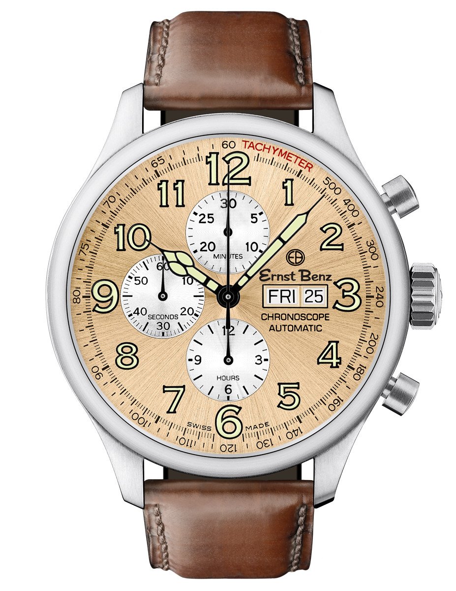 Ernst Benz GC10113 Men's Brown 47mm Automatic Watch Traditional ChronoScope Copper Dial Brown Classic Leather Strap Chronograph
