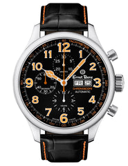 Ernst Benz Chronoscope 47mm Black - Orange Classic Alligator Strap Men's Watch GC10116