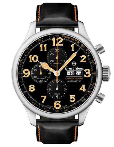 Ernst Benz Chronoscope 47mm Black - Orange Chronograph Men's Watch GC10116