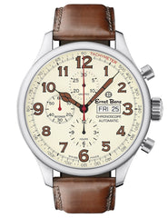 Ernst Benz Chronoscope 47mm Automatic Parchment Dial Brown Leather Band Men's Watch GC10118
