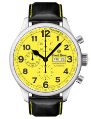 Ernst Benz GC10119 Men's Watch Yellow Dial 47mm Traditional Chronograph Black Handmade Strap