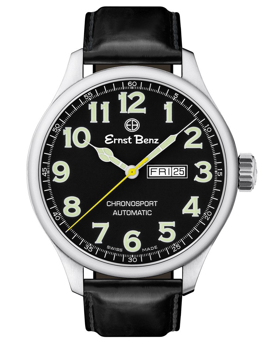 Ernst Benz Chronosport 47mm Black Dial Green Numeral Markers Men's Automatic Watch GC10211