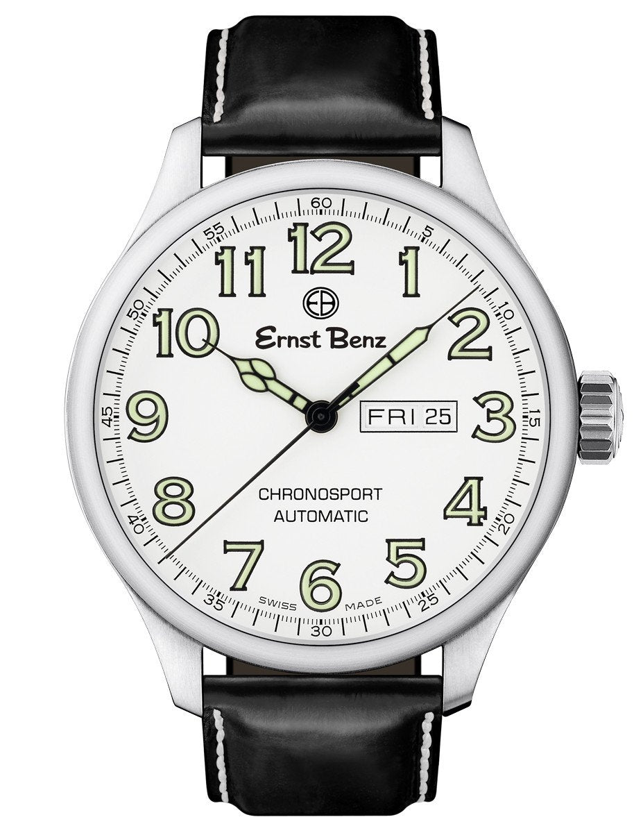 Ernst Benz Chronosport 47mm Swiss Automatic White Dial Green Numerals Men's Watch GC10212