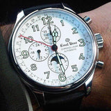 Ernst Benz GC10312 Men's Automatic Watch 47mm ChronoLunar White Dial Black Matte Leather Strap Swiss Made