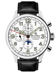 Ernst Benz GC10312 Men's Automatic Watch 47mm ChronoLunar White Dial Black Matte Leather Strap Swiss Made