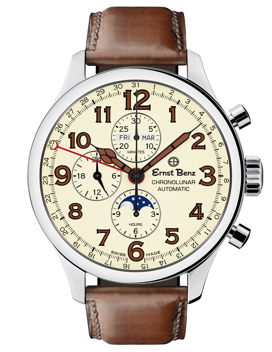 Ernst Benz Chronolunar 47mm Chronograph Automatic GMT Parchment Dial Men's Automatic Watch GC10318