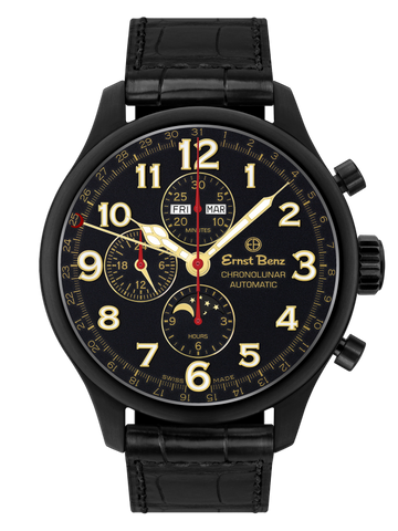 Ernst Benz Chronolunar Officer DLC 47mm Black-Gold Dial Men's Watch GC10383-DLC