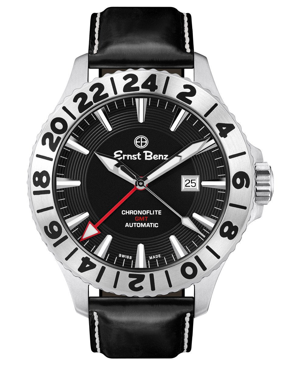 Ernst Benz Chronoflite GMT Automatic ETA Rotating Bezel Black Dial 47mm Men's Watch GC10521