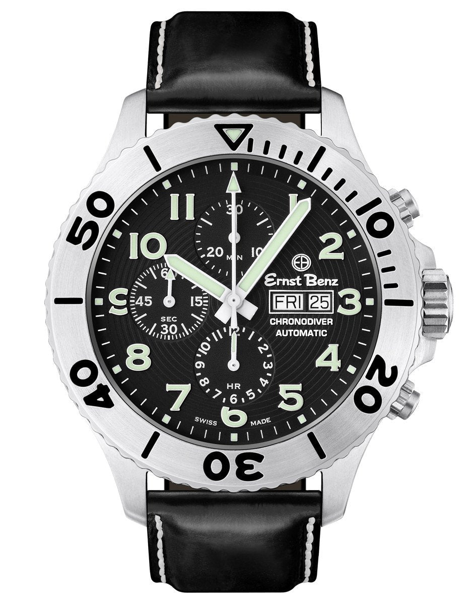 Ernst Benz GC10721 Men's Chronodiver Swiss Made Watch Black Dial Rotating Bezel