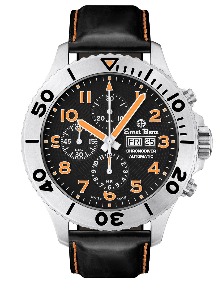 Ernst Benz Chronodiver 47mm Black - Orange Rotating Bezel Men's Watch GC10726
