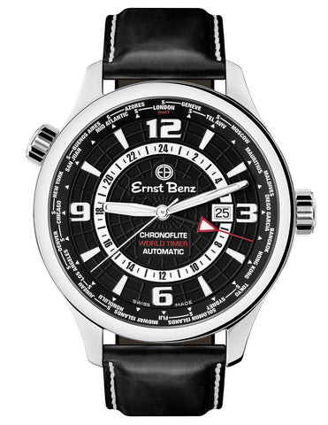 Ernst Benz Chronoflite World Timer GMT Black Dial 47mm Men's Watch GC10851