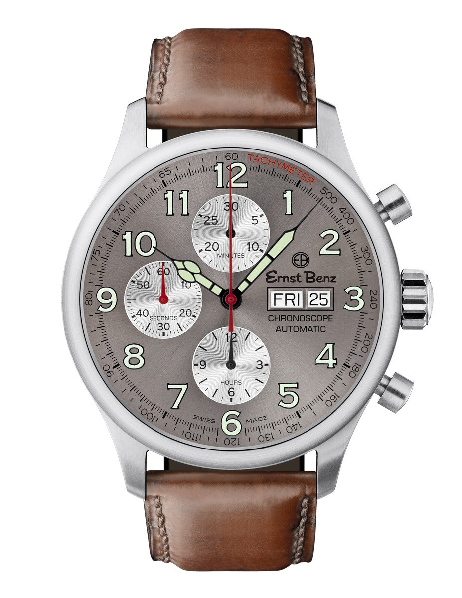 Ernst Benz Chronoscope Chronograph 44mm Brown Leather Band Automatic Men's Watch GC40115