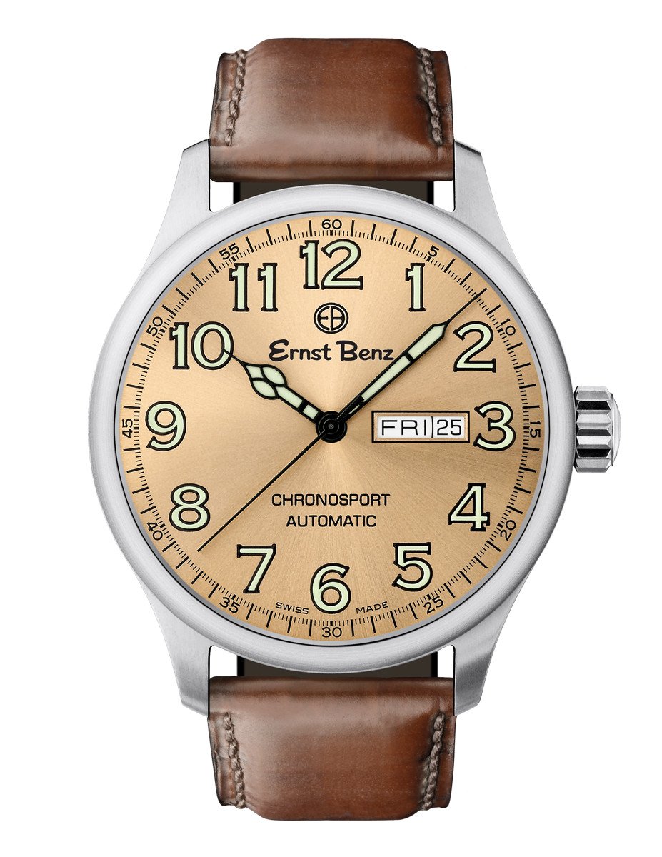 Ernst Benz Chronosport Copper Dial Green Numerals 44mm Swiss Automatic Men's Watch GC40213