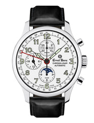 Ernst Benz Chronolunar 44mm Chronograph Automatic White Dial Black Leather Band Men's Watch GC40312
