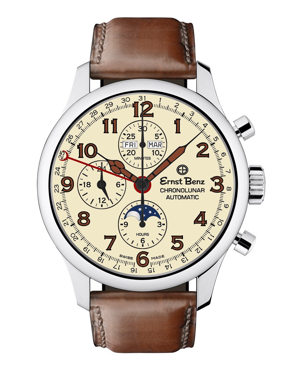 Ernst Benz Chronolunar 44mm Chronograph Automatic GMT Parchment Dial Men's Automatic Watch GC40318