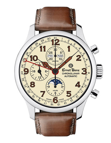 Ernst Benz Chronolunar 44mm Chronograph Automatic GMT Parchment Dial Men's Automatic Watch GC40318