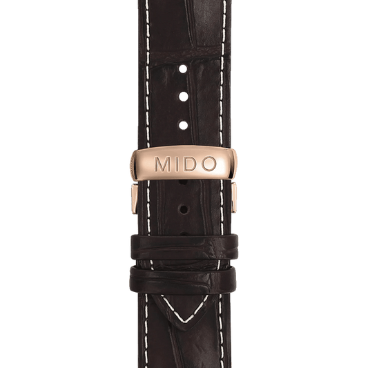 Mido Multifort Classic Rose Gold Bezel Brown Strap Men's Watch M0054303603180